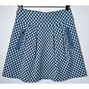Maeve by Anthropologie Skirt Womens 6 Navy Geometric Print Cotton A Line Pockets